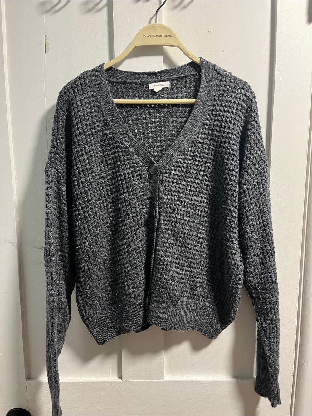 Maurices Charcoal Gray Waffle Knit V-Neck Cardigan AO42